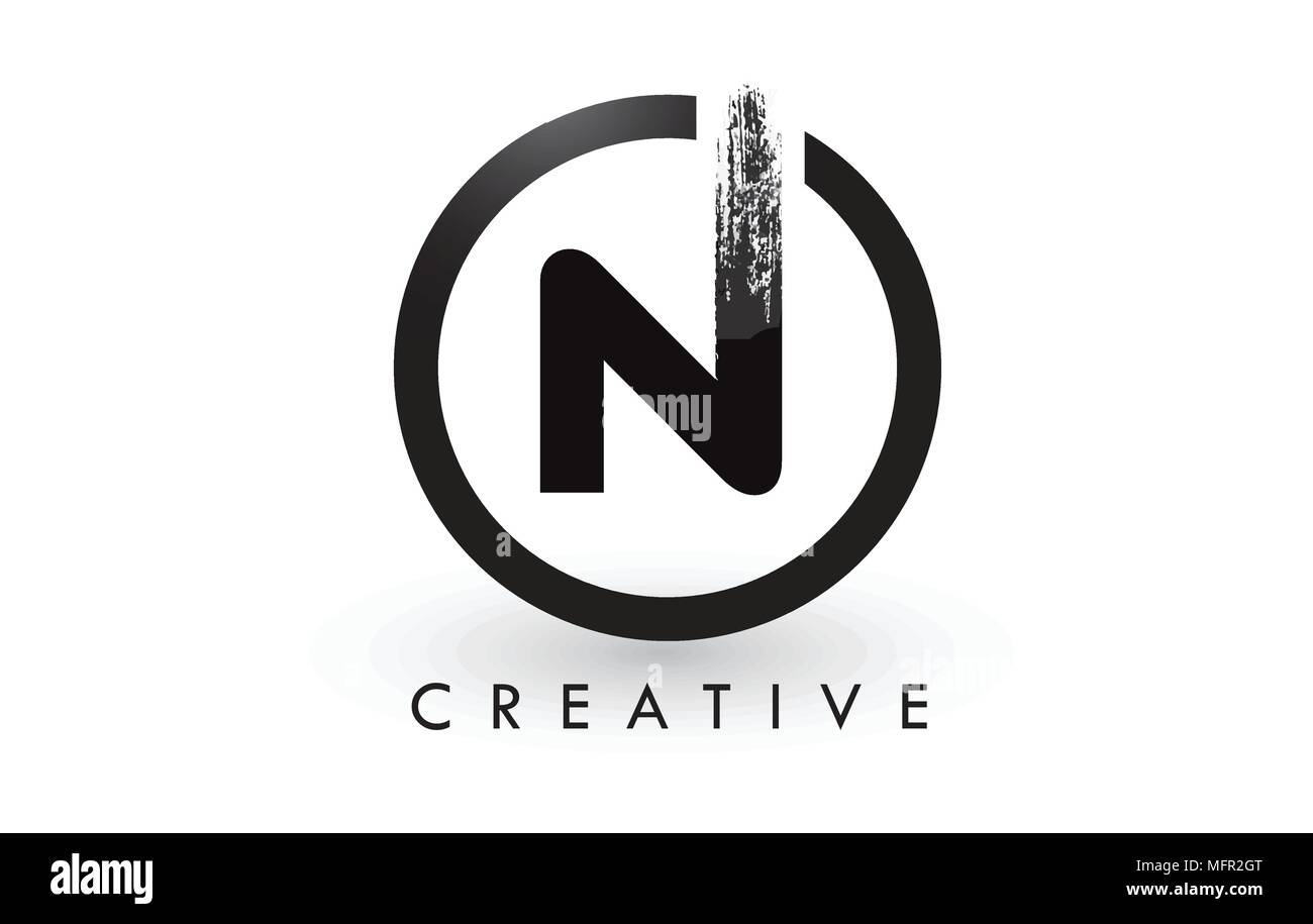 N Pinsel Schreiben Logo Design mit schwarzer Kreis. Kreative gebürstet Buchstaben Symbol Logo. Stock Vektor