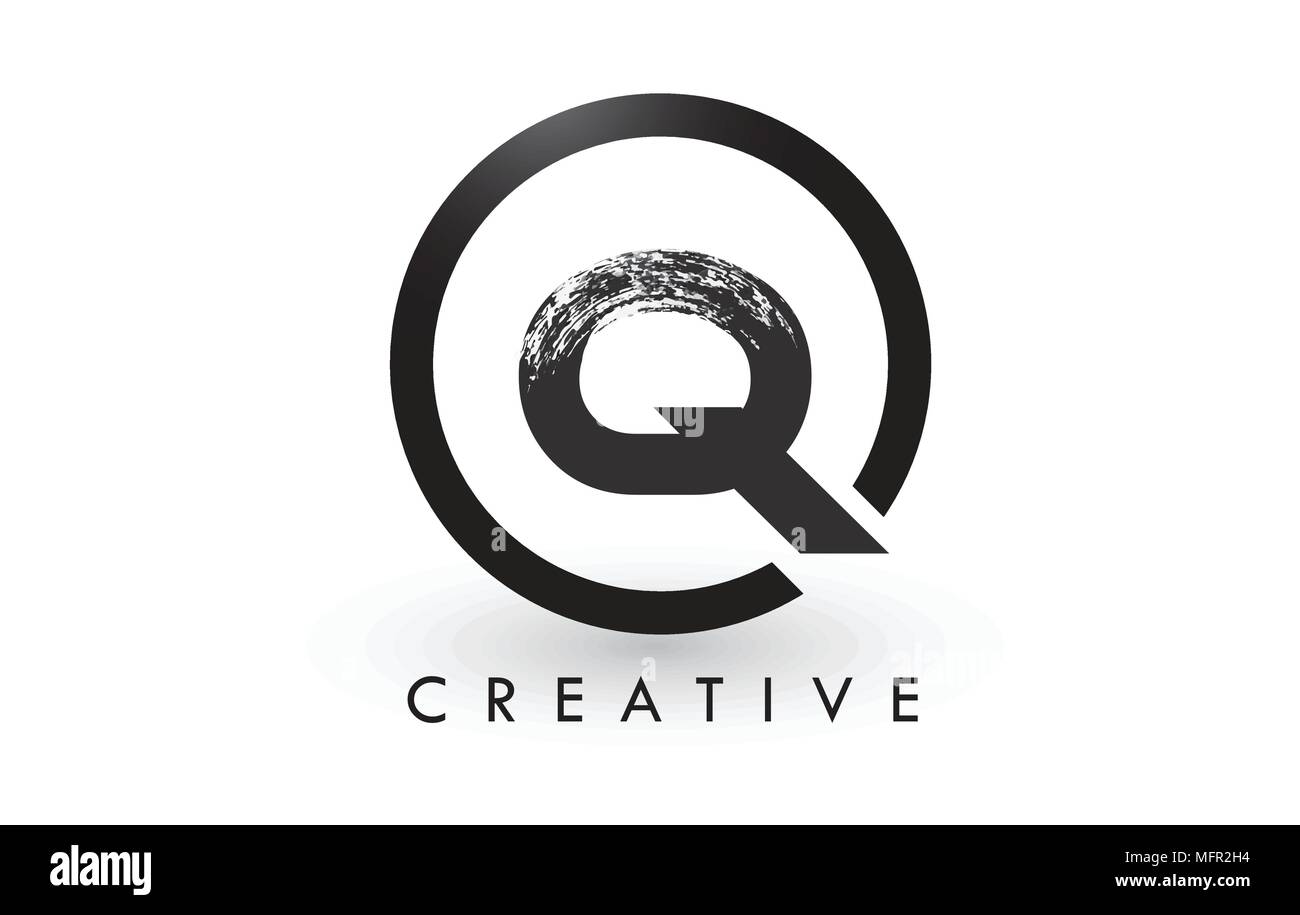 Q Pinsel Schreiben Logo Design mit schwarzer Kreis. Kreative gebürstet Buchstaben Symbol Logo. Stock Vektor