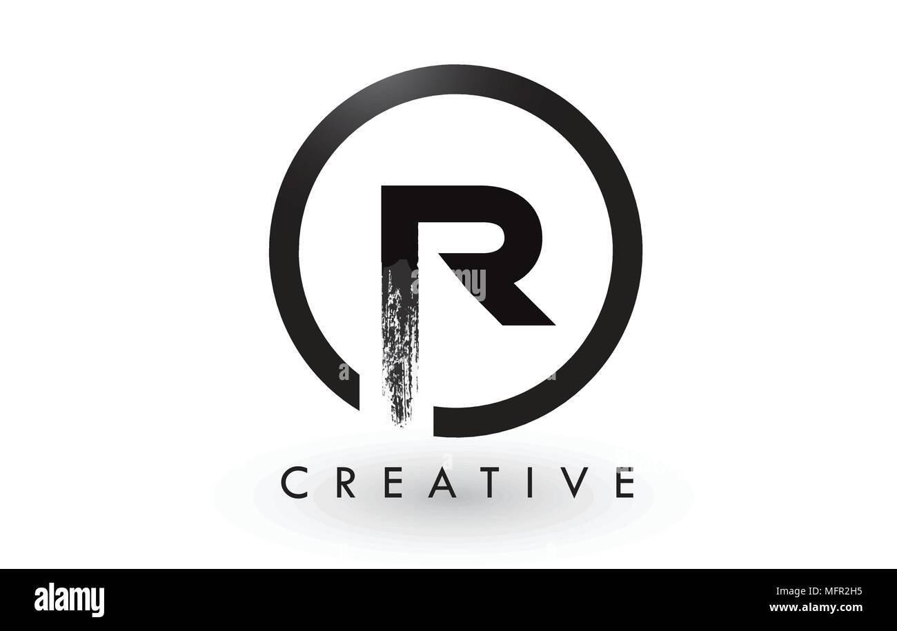 R Pinsel Schreiben Logo Design mit schwarzer Kreis. Kreative gebürstet Buchstaben Symbol Logo. Stock Vektor