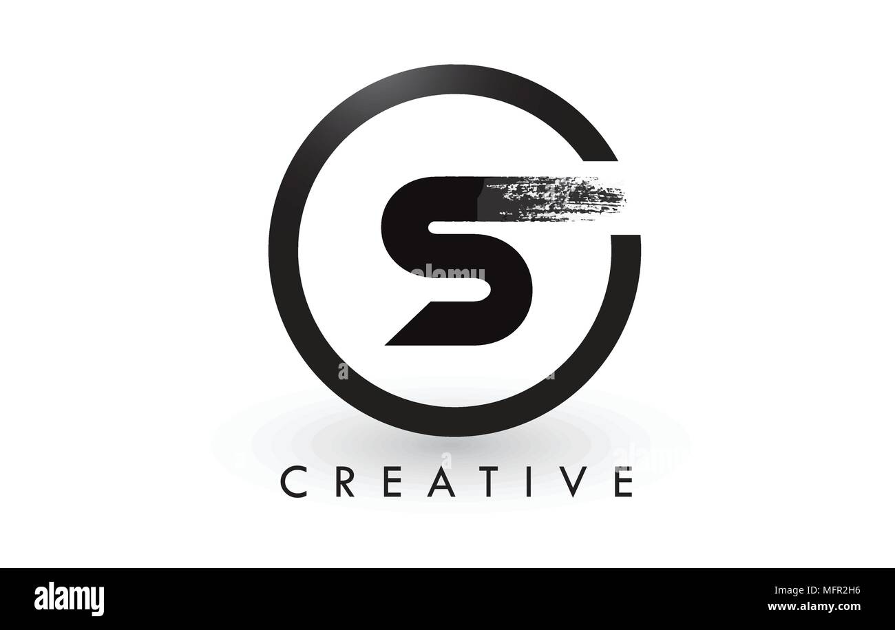 S Pinsel Schreiben Logo Design mit schwarzer Kreis. Kreative gebürstet Buchstaben Symbol Logo. Stock Vektor