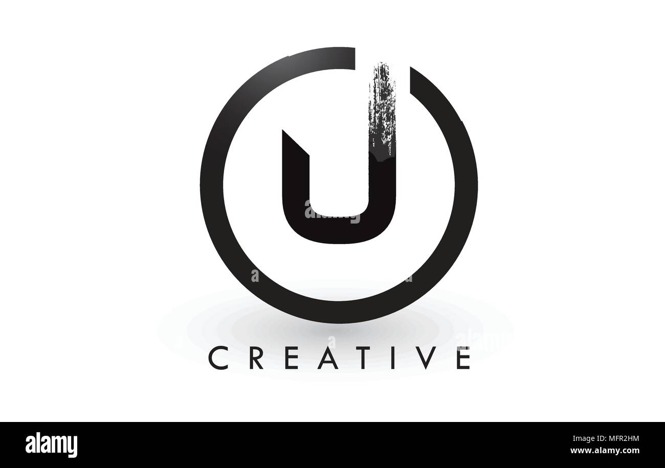 U Pinsel Schreiben Logo Design mit schwarzer Kreis. Kreative gebürstet Buchstaben Symbol Logo. Stock Vektor
