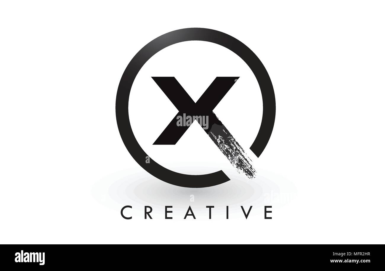 X Pinsel Schreiben Logo Design mit schwarzer Kreis. Kreative gebürstet Buchstaben Symbol Logo. Stock Vektor