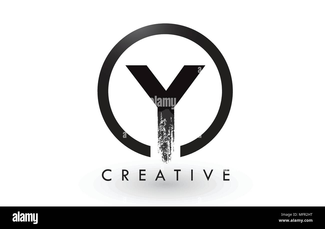 Y Bürste Schreiben Logo Design mit schwarzer Kreis. Kreative gebürstet Buchstaben Symbol Logo. Stock Vektor