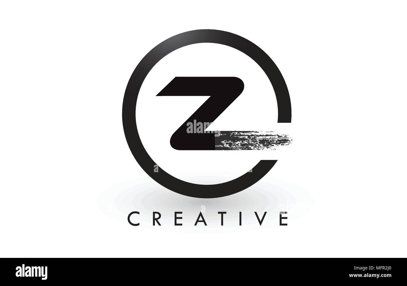 Z-Brush Schreiben Logo Design mit schwarzer Kreis. Kreative gebürstet Buchstaben Symbol Logo. Stock Vektor