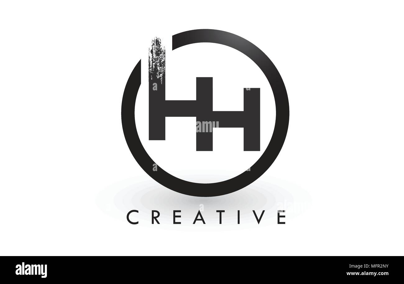 HH Pinsel Schreiben Logo Design mit schwarzer Kreis. Kreative gebürstet Buchstaben Symbol Logo. Stock Vektor