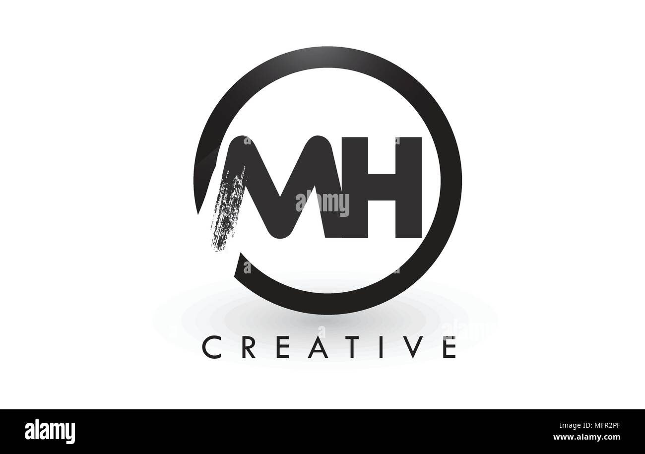 MH Pinsel Schreiben Logo Design mit schwarzer Kreis. Kreative gebürstet Buchstaben Symbol Logo. Stock Vektor