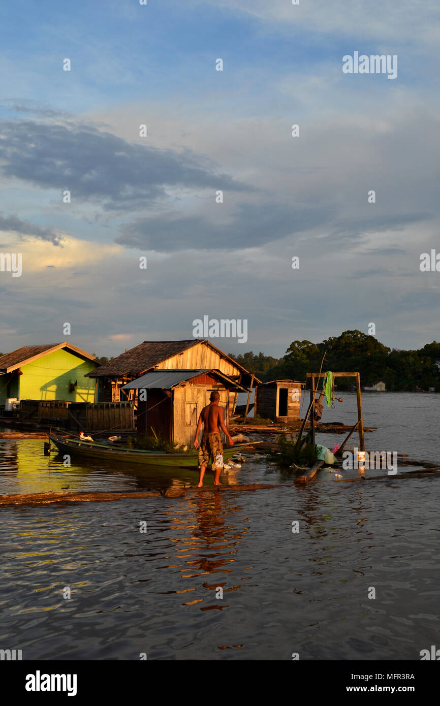 Das tägliche Leben an den Ufern des Flusses Barito Zentrale Borneo, Indonesien Stockfoto