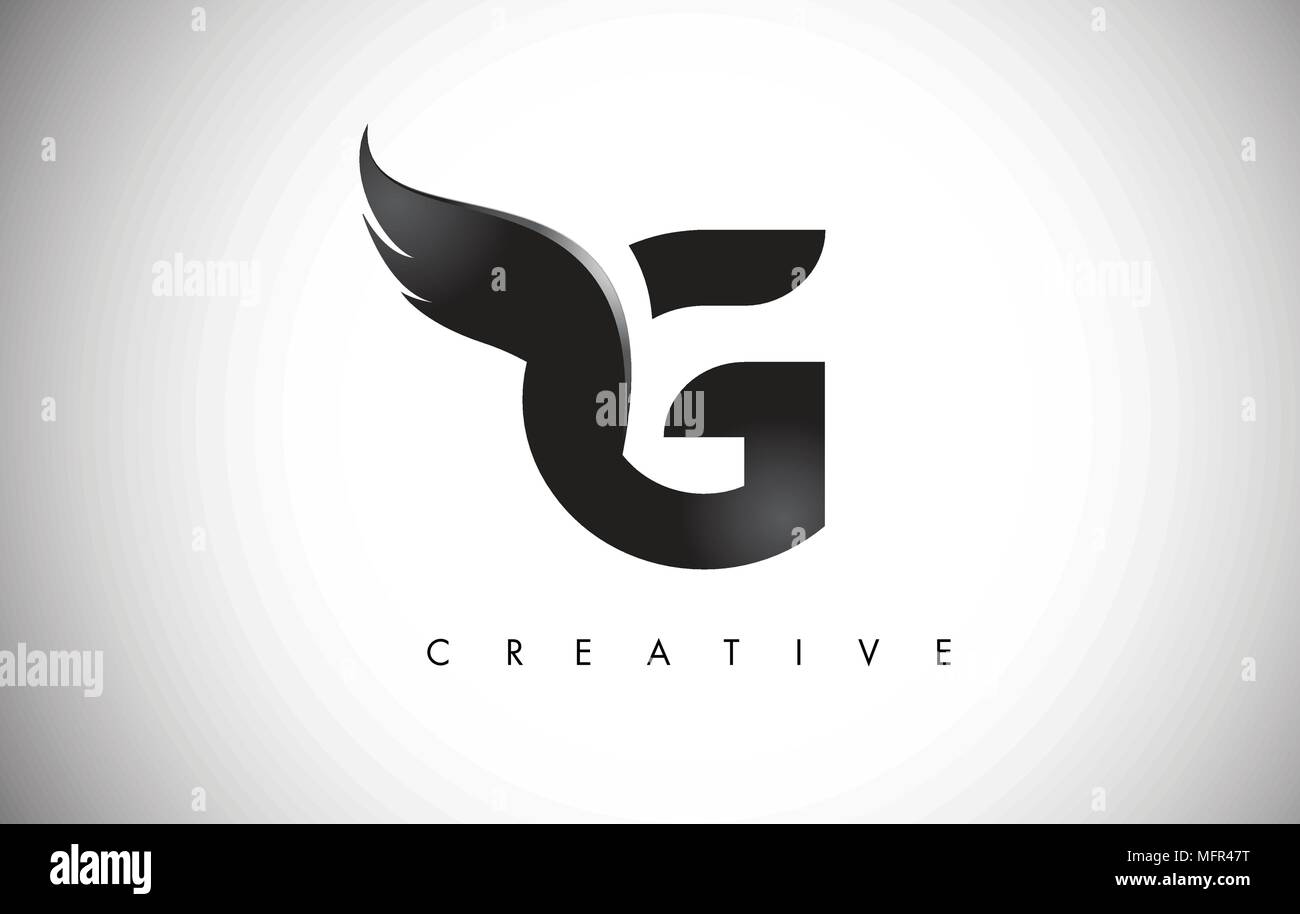 G Schreiben Flügel Logo Design Symbol. Flying Wing Schreiben Logo mit Kreativen schwarzen Flügel Konzept. Stock Vektor