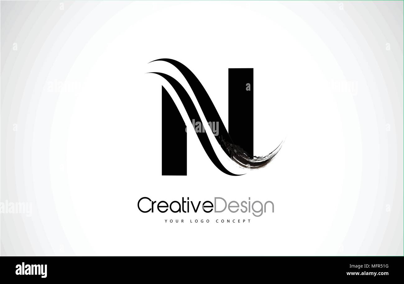 N Brief Design Pinsel Farbe streichen. Schreiben Logo mit schwarzen Pinsel streichen. Stock Vektor