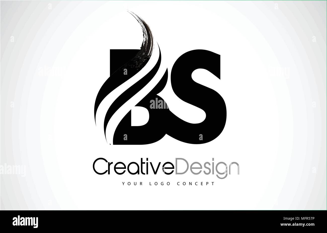 BS B S kreative Moderne Schwarze Buchstaben Logo Design mit Pinsel Swoosh Stock Vektor