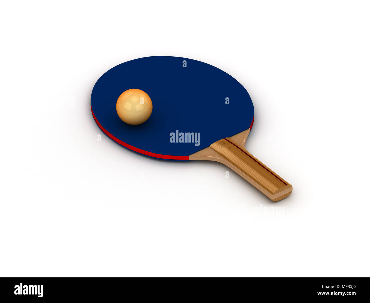 3d Ping pong Schläger mit Ball auf weißem Hintergrund Stockfoto