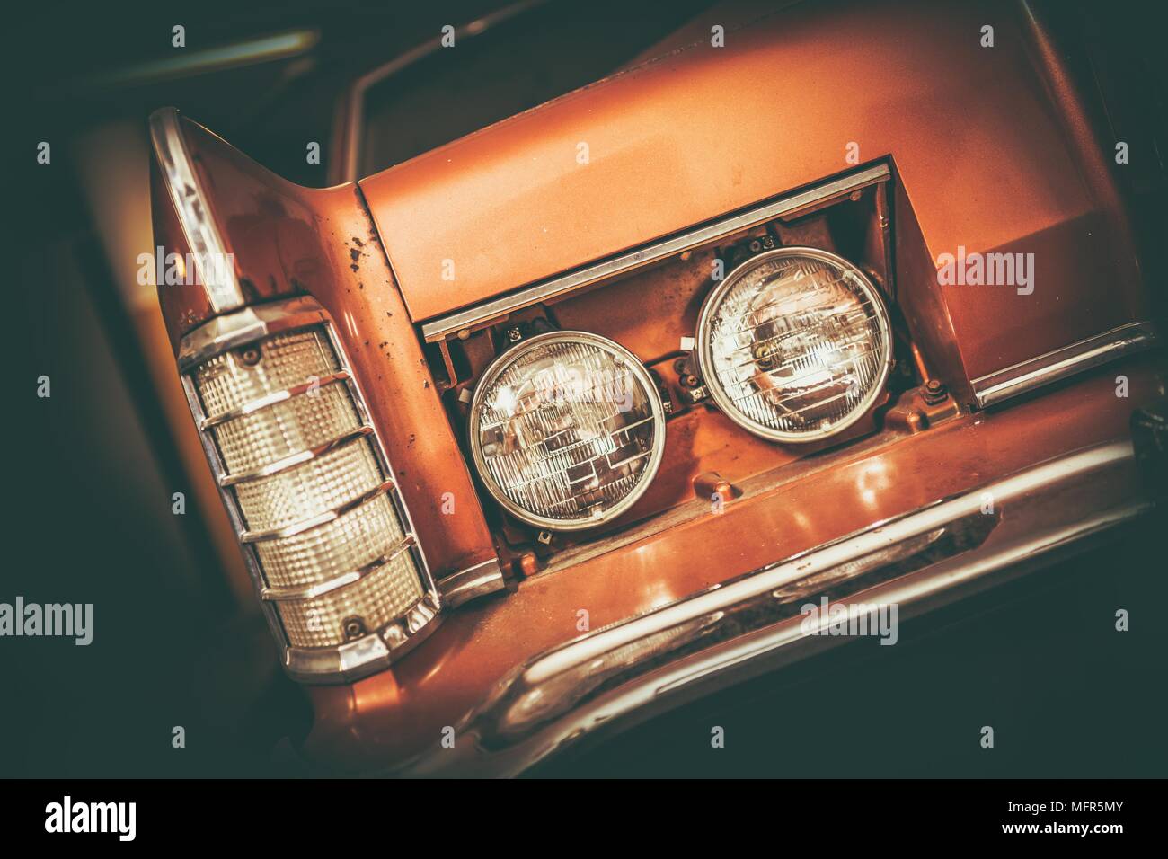 Classic Car Scheinwerfer closeup Foto. Amerikanische Geschichte des Transports. Stockfoto