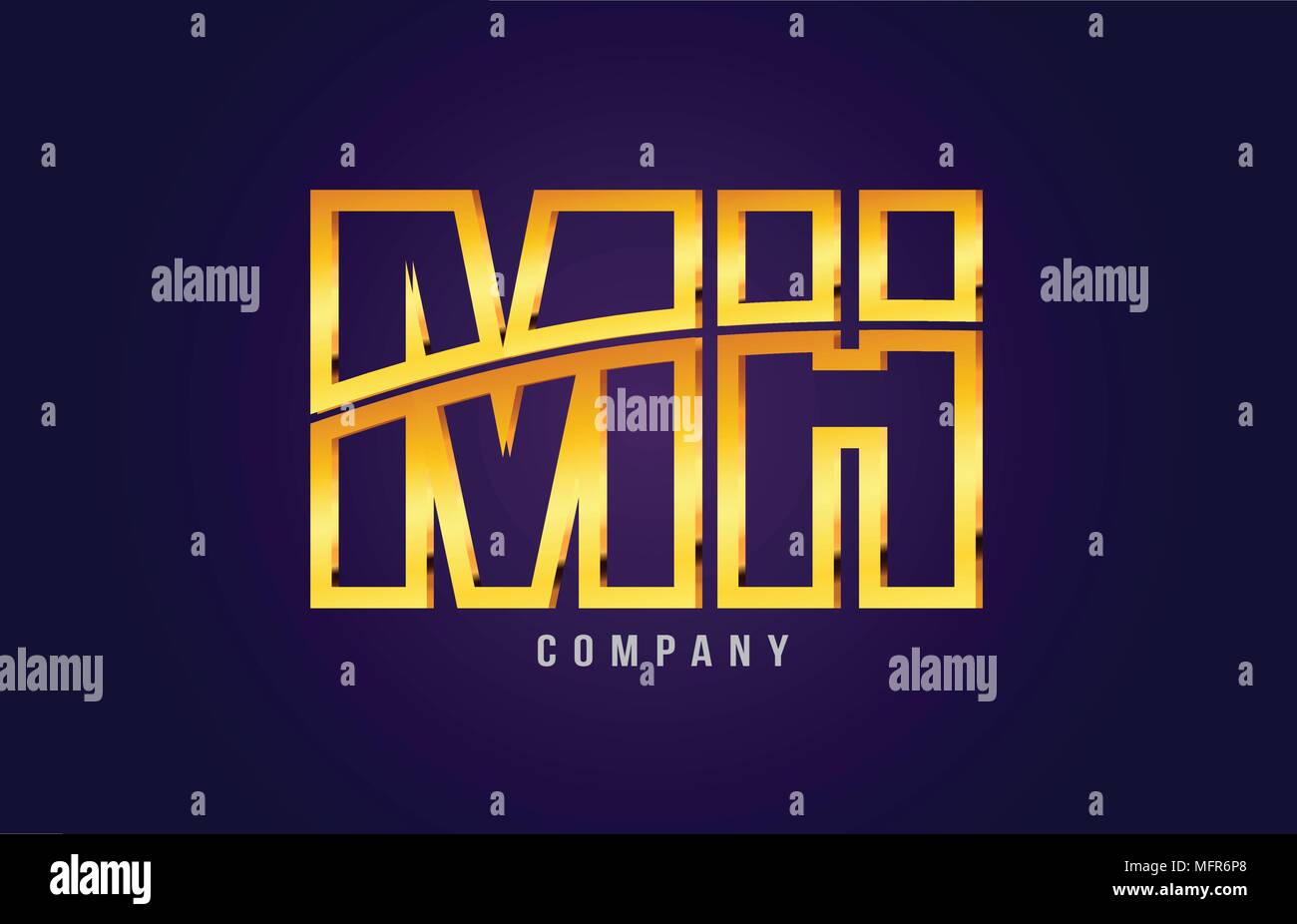 Gold Buchstaben mh m h logo Kombination design geeignet für ein Unternehmen oder ein Geschäft auf einem blauen Hintergrund puple Stock Vektor