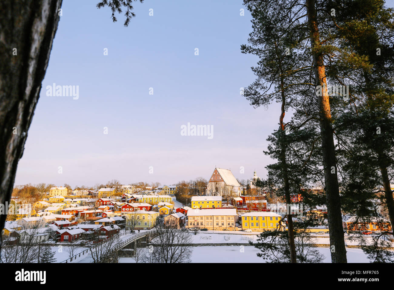 Porvoo Altstadt unter der Schneedecke, Finnland, Europa Stockfoto