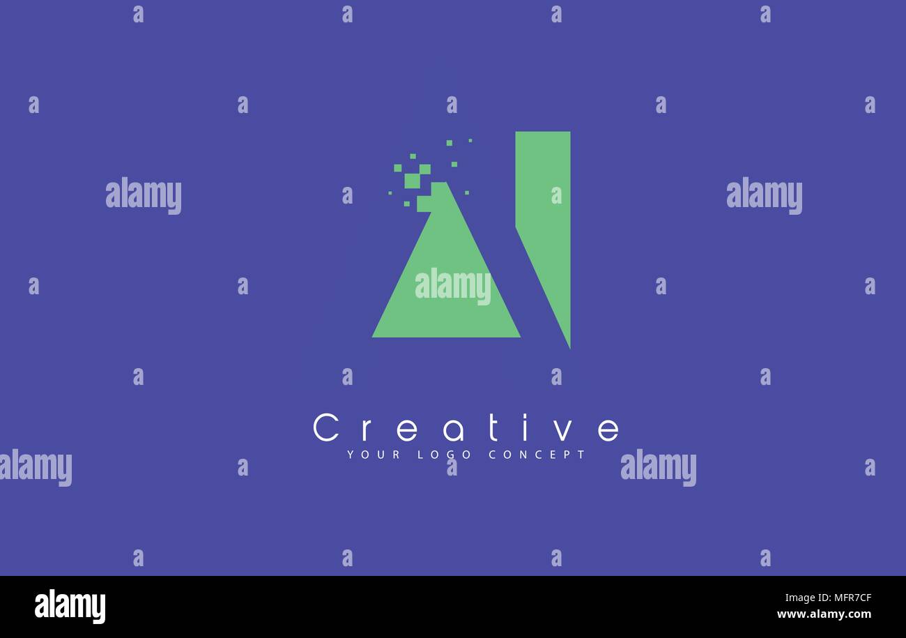 AI Schreiben Logo Design mit negativen Raum Konzept in der blauen und grünen Farben Vektor Stock Vektor