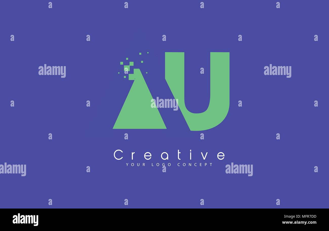 AU Schreiben Logo Design mit negativen Raum Konzept in der blauen und grünen Farben Vektor Stock Vektor