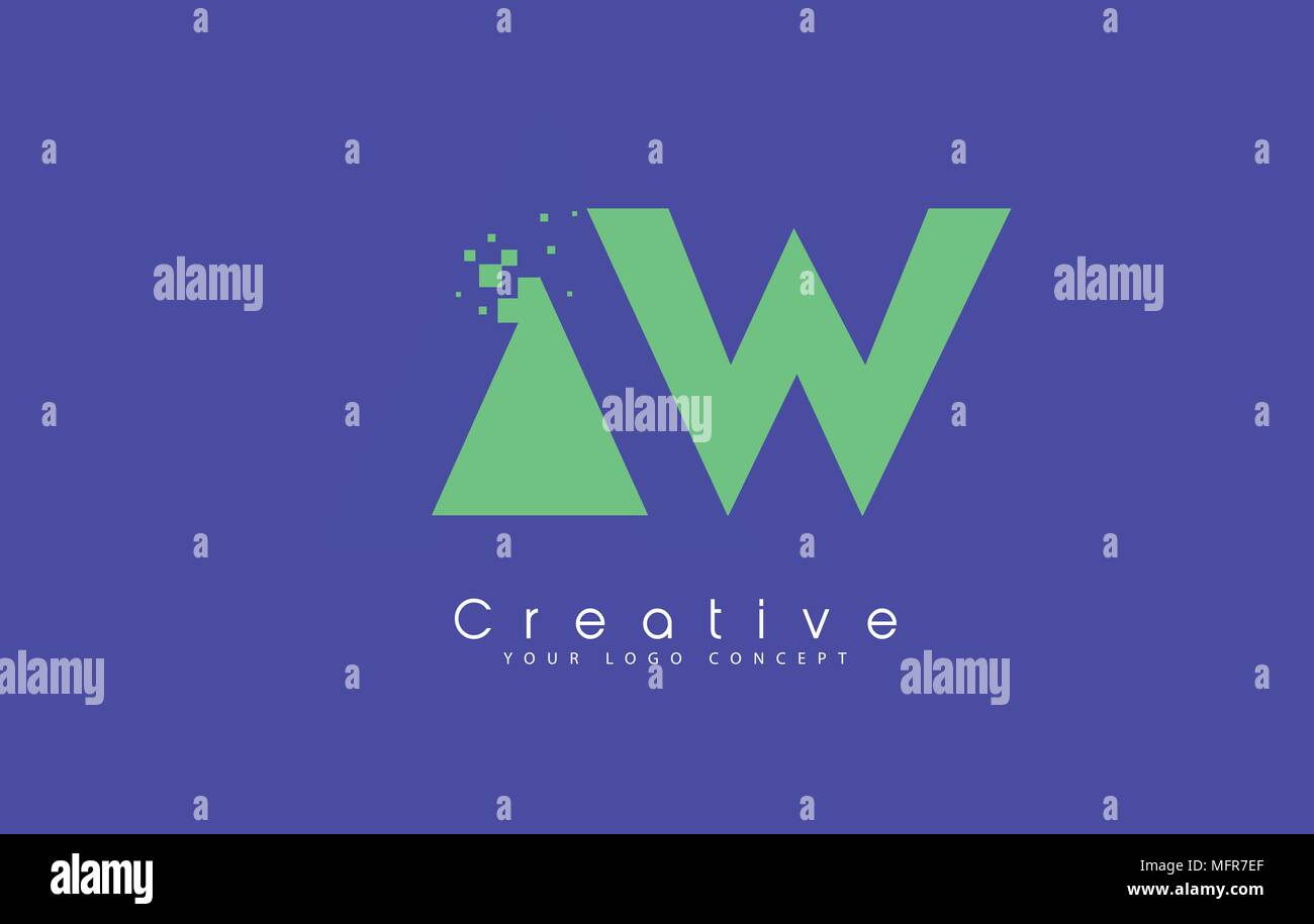 AW Schreiben Logo Design mit negativen Raum Konzept in der blauen und grünen Farben Vektor Stock Vektor