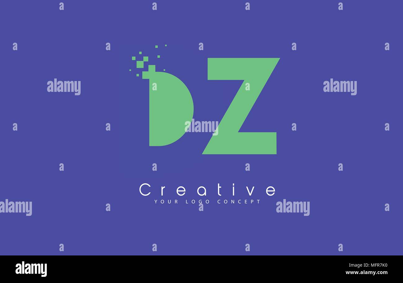 DZ Schreiben Logo Design mit negativen Raum Konzept in der blauen und grünen Farben Vektor Stock Vektor