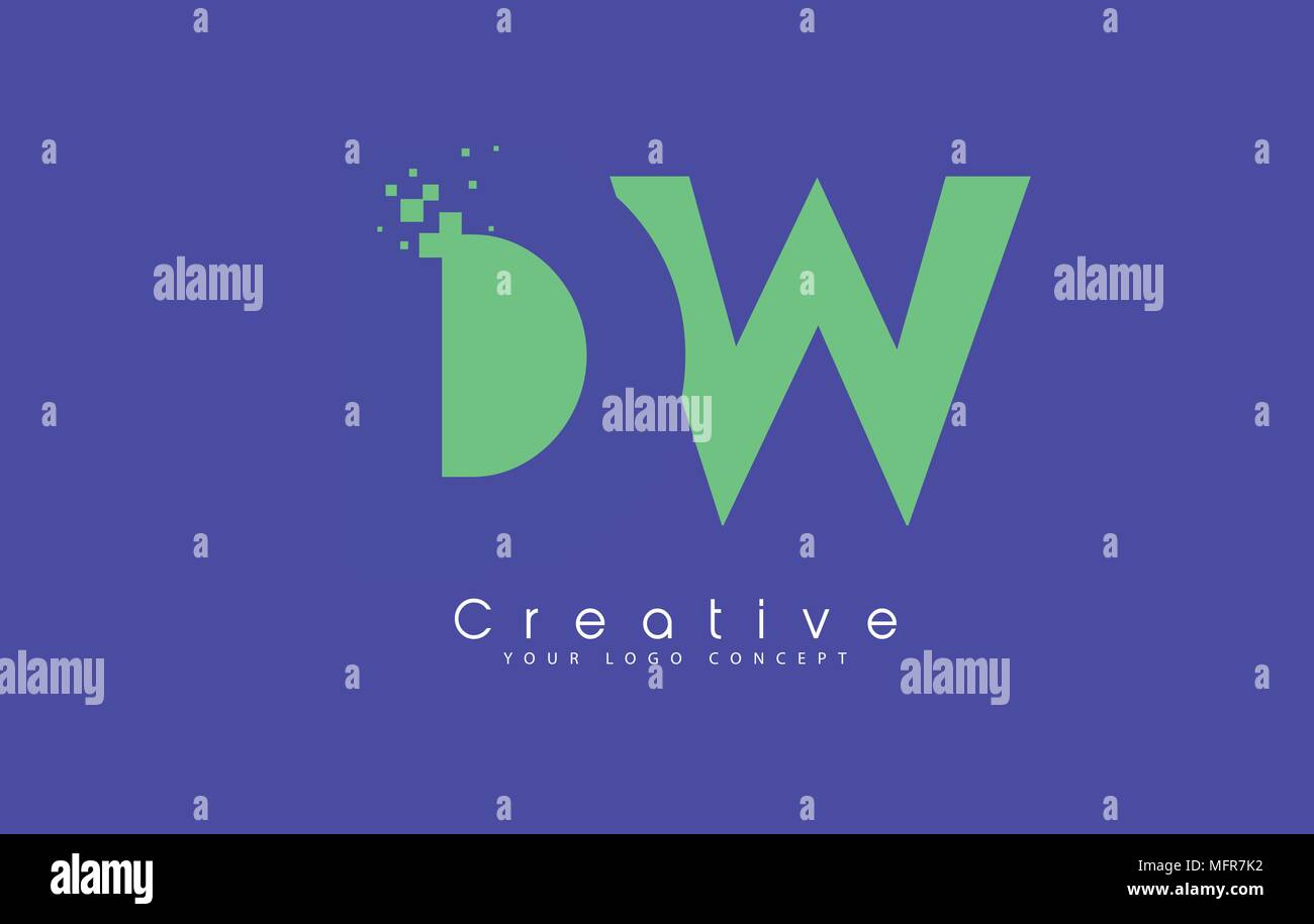 DW Schreiben Logo Design mit negativen Raum Konzept in der blauen und grünen Farben Vektor Stock Vektor