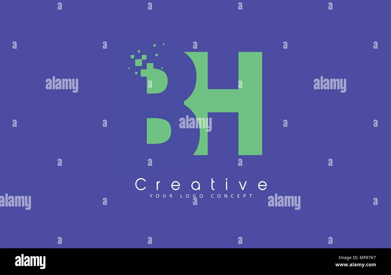 BH Schreiben Logo Design mit negativen Raum Konzept in der blauen und grünen Farben Vektor Stock Vektor
