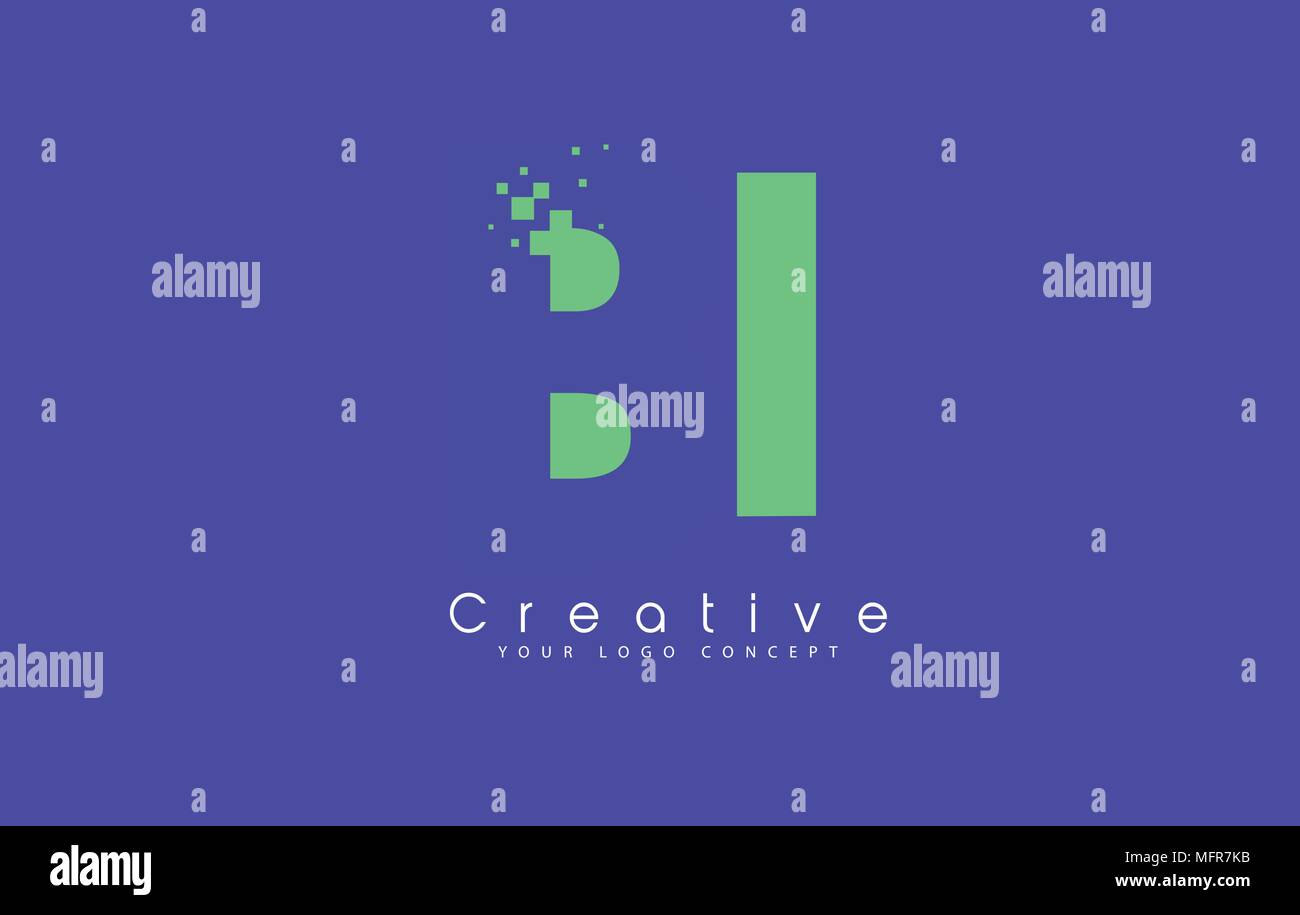 BI Schreiben Logo Design mit negativen Raum Konzept in der blauen und grünen Farben Vektor Stock Vektor