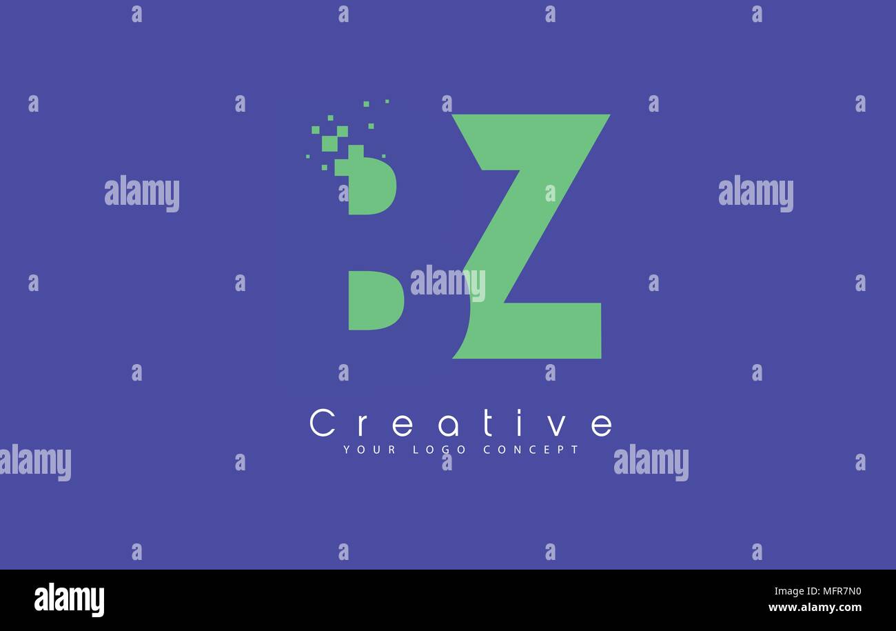 BZ Schreiben Logo Design mit negativen Raum Konzept in der blauen und grünen Farben Vektor Stock Vektor