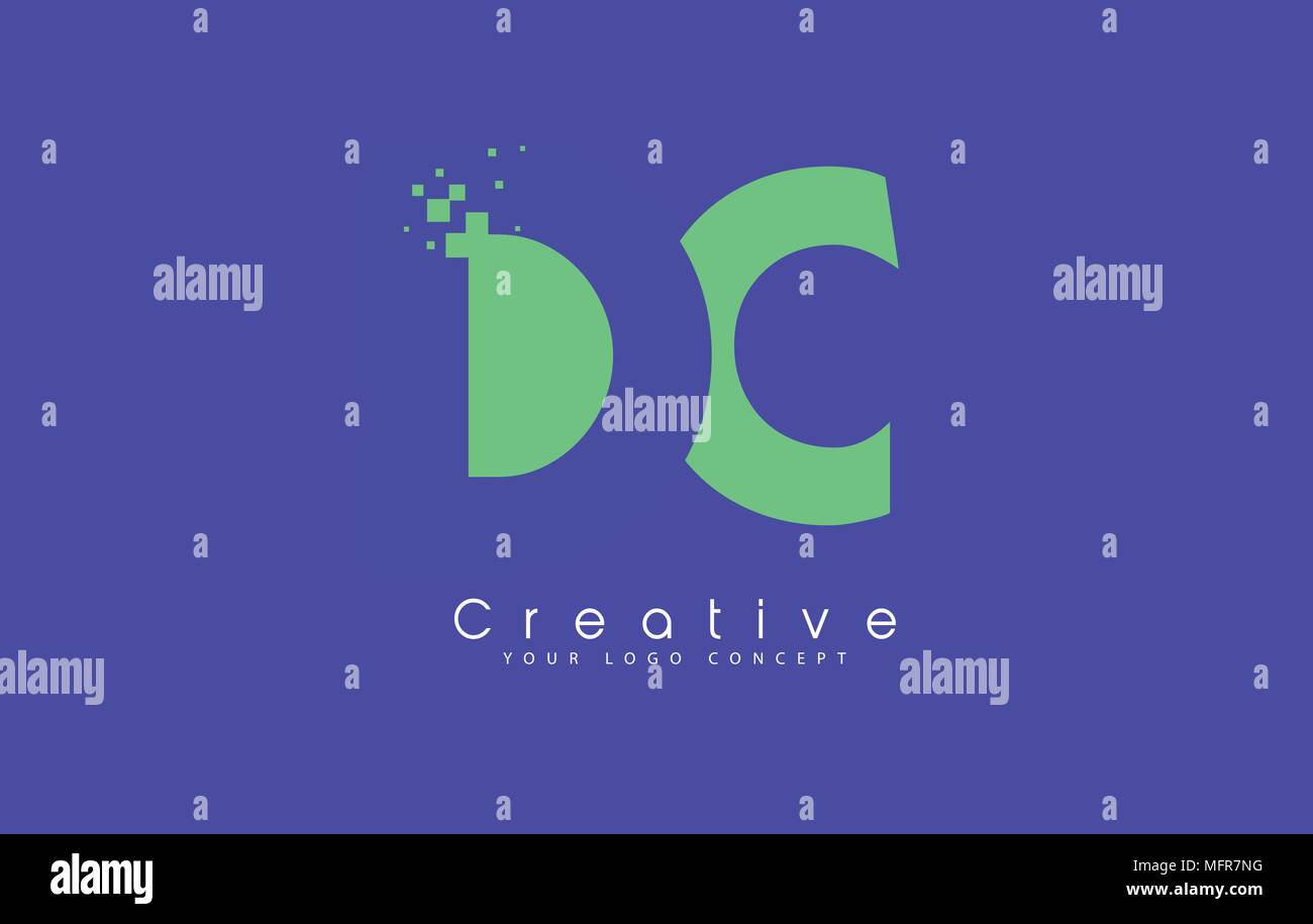 DC Schreiben Logo Design mit negativen Raum Konzept in der blauen und grünen Farben Vektor Stock Vektor