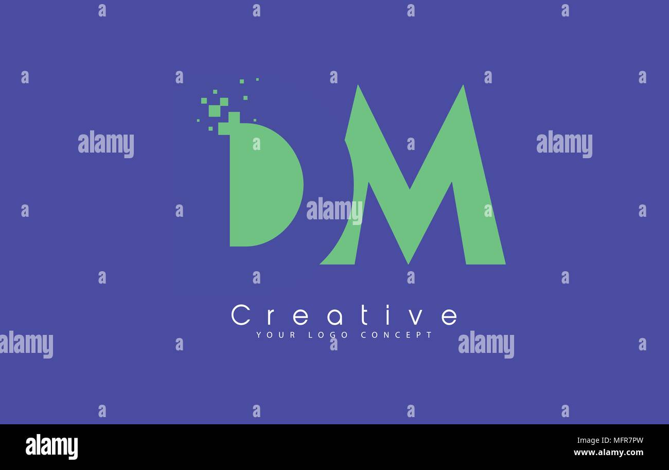 DM Schreiben Logo Design mit negativen Raum Konzept in der blauen und grünen Farben Vektor Stock Vektor