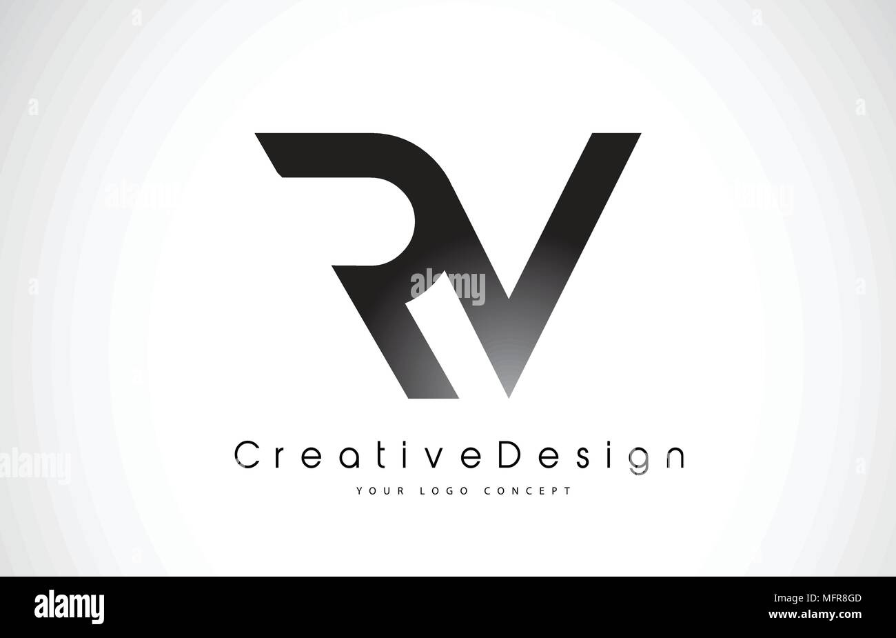 RV R V Schreiben Logo Design in Schwarz Farben. Kreative moderne Briefe Vektor Icon Logo Illustration. Stock Vektor