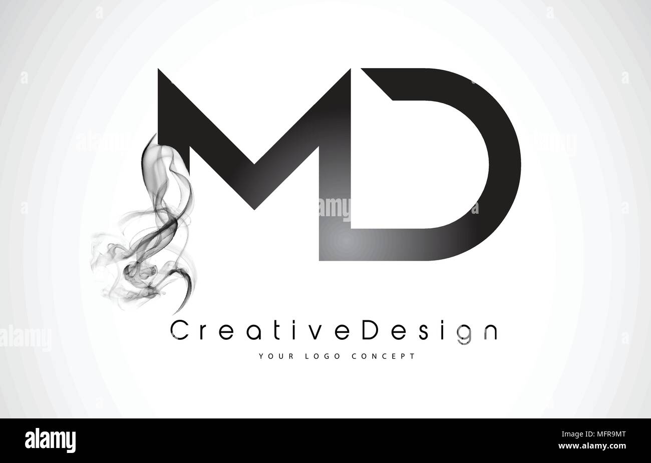 MD Schreiben Logo Design mit schwarzen Rauch. Kreative moderne Rauch Buchstaben Vektor Icon Logo Illustration. Stock Vektor