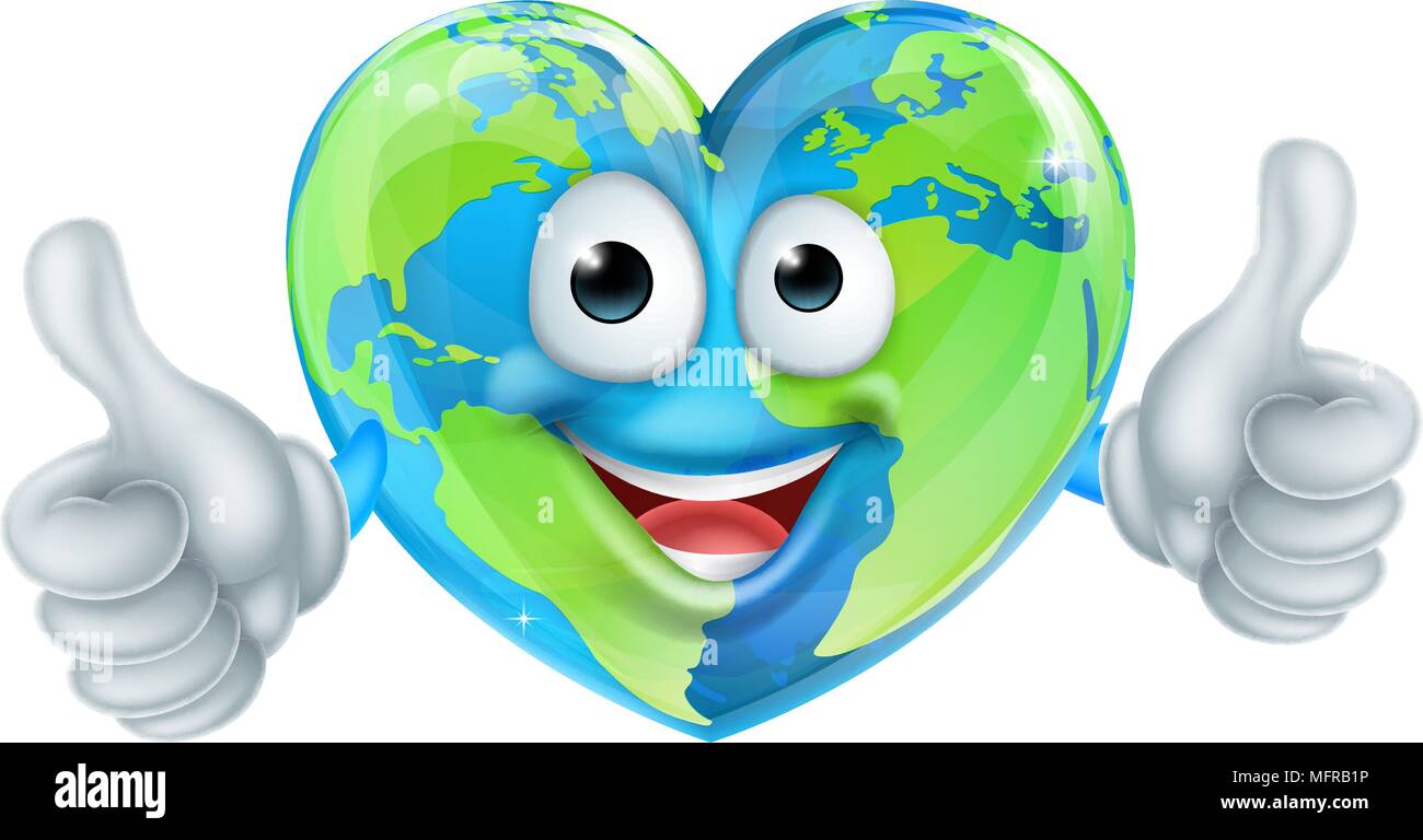 Cartoon World Earth Day Daumen hoch Herz Kugel Charakter Stock Vektor