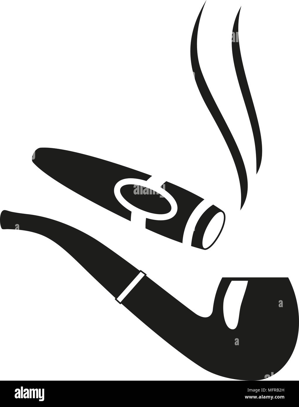 Schwarze und weiße Tabak pfeife Zigarre Silhouette. Schlechte Gewohnheit Vector Illustration für Geschenkkarte Zertifikat banner Aufkleber Abzeichen Stempel logo Label Stock Vektor