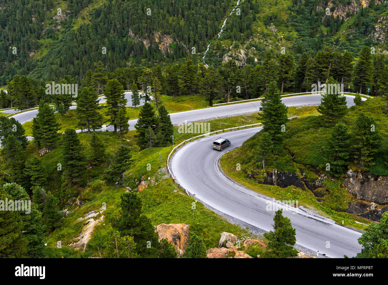 Haarnadelkurven der Kaunertaler Gletscherstrasse, Kaunertal, Tirol, Österreich Stockfoto