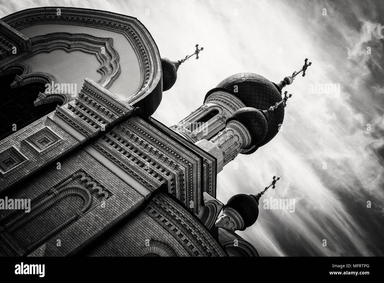 Russischen Zwiebeltürme - Kirche der Kasaner Ikone der Mutter Gottes in der Mission Sitz des Kloster Walaam in St. Petersburg, Russland Stockfoto