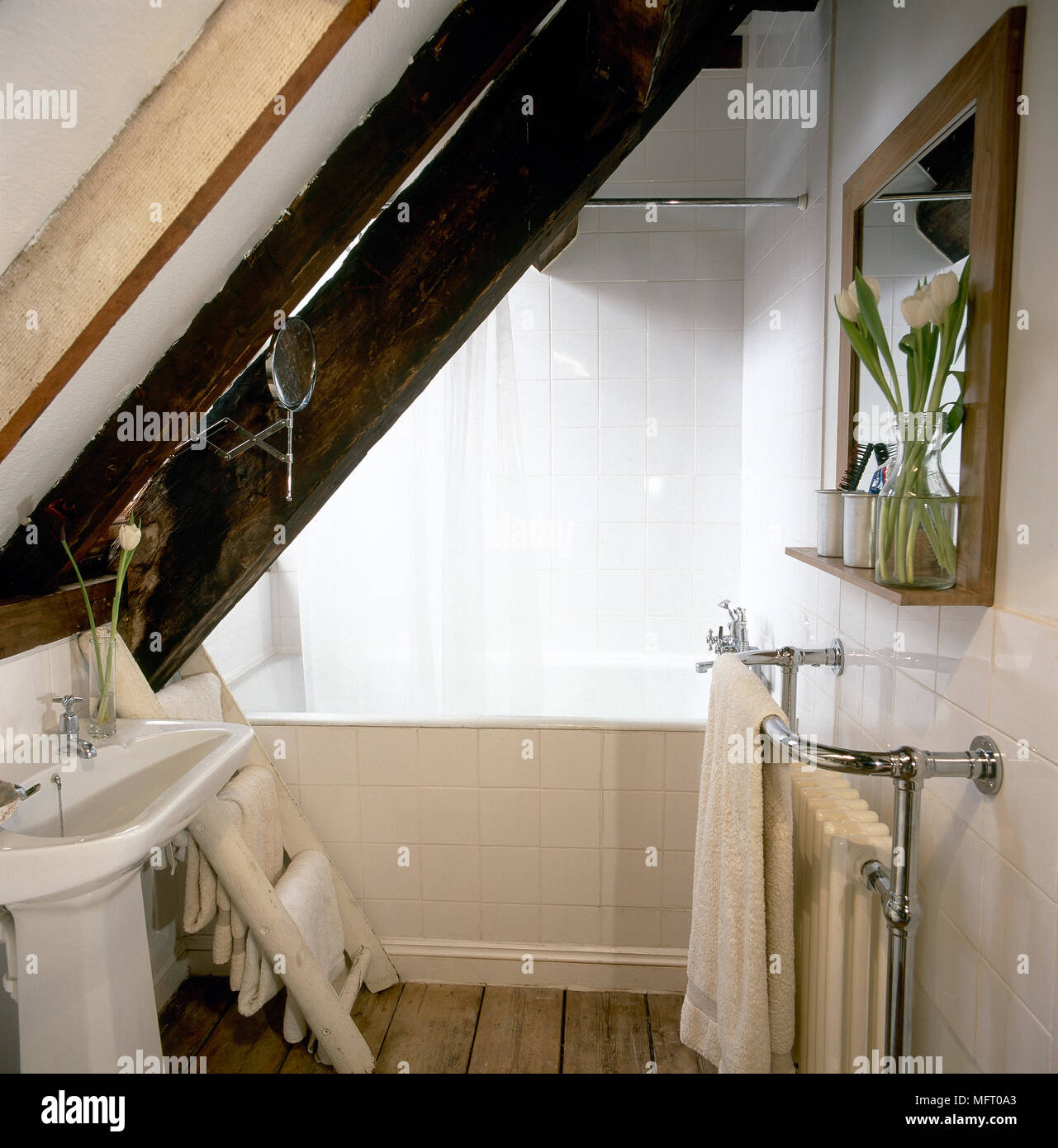 Land Badezimmer Mit Waschbecken Und Badewanne Stockfoto