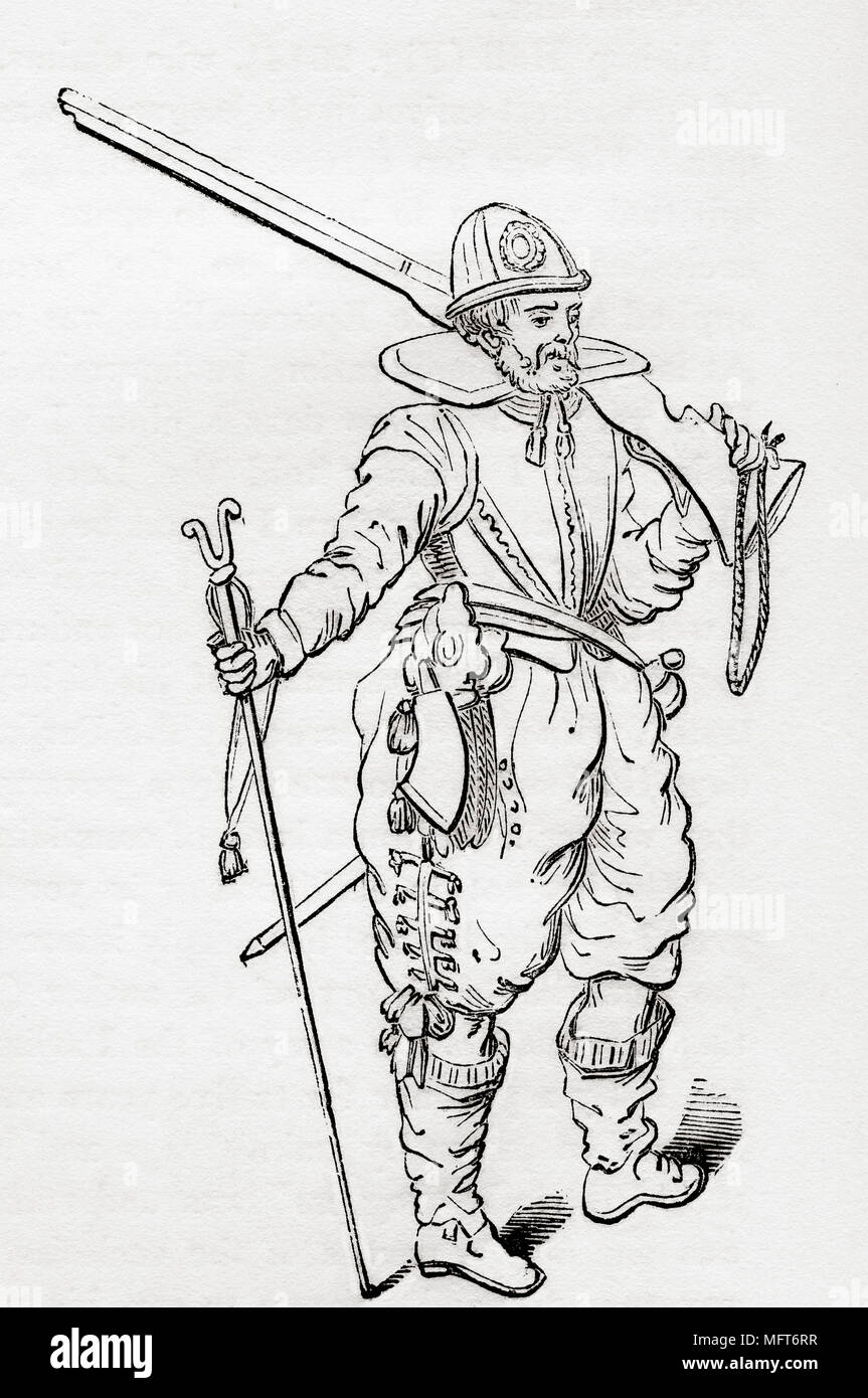 Ein musketier, 1603. Aus Old England: eine bildliche Museum, veröffentlicht 1847. Stockfoto
