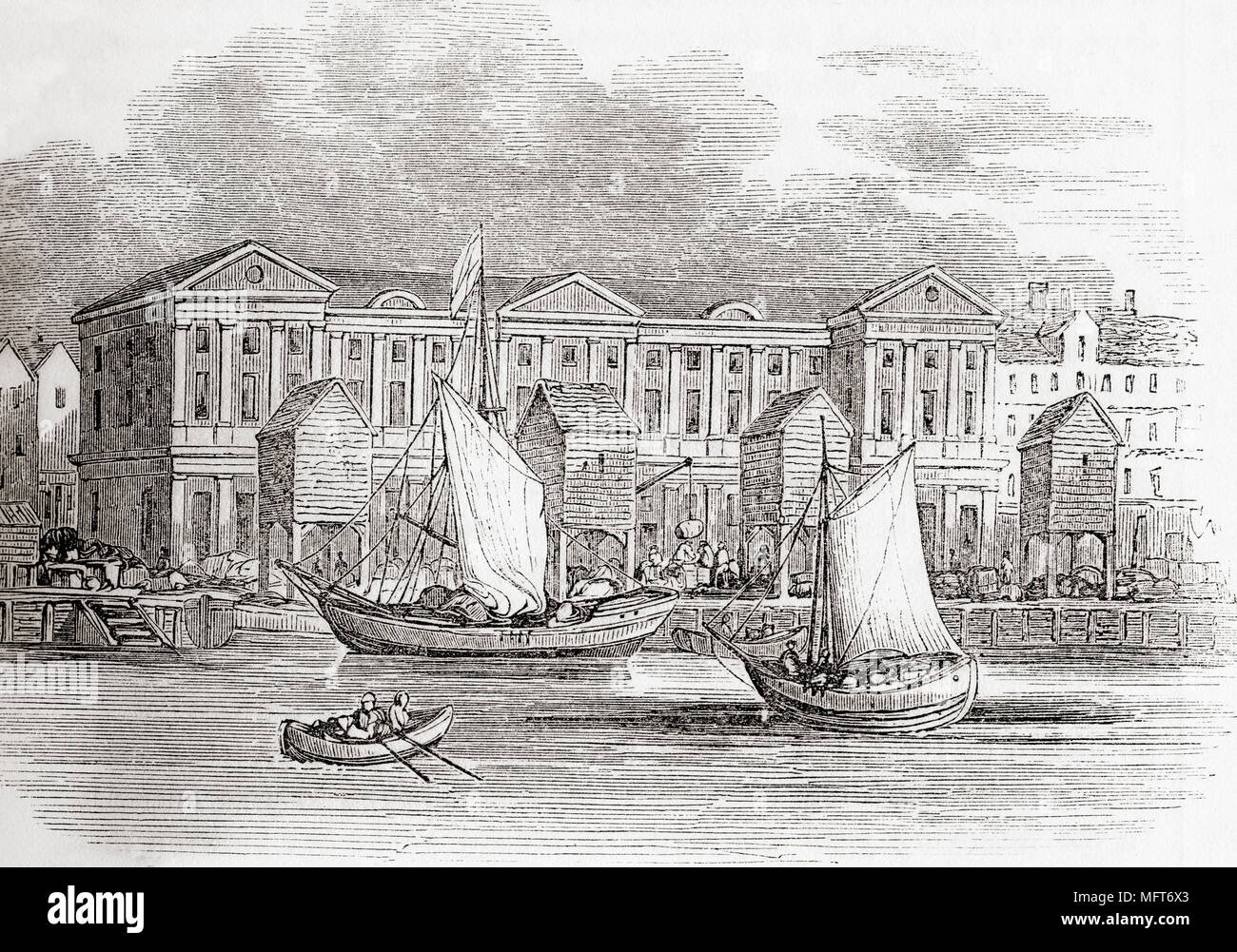 Das Custom House, London, England, wie es schien, vor dem Großen Feuer. Aus Old England: eine bildliche Museum, veröffentlicht 1847. Stockfoto