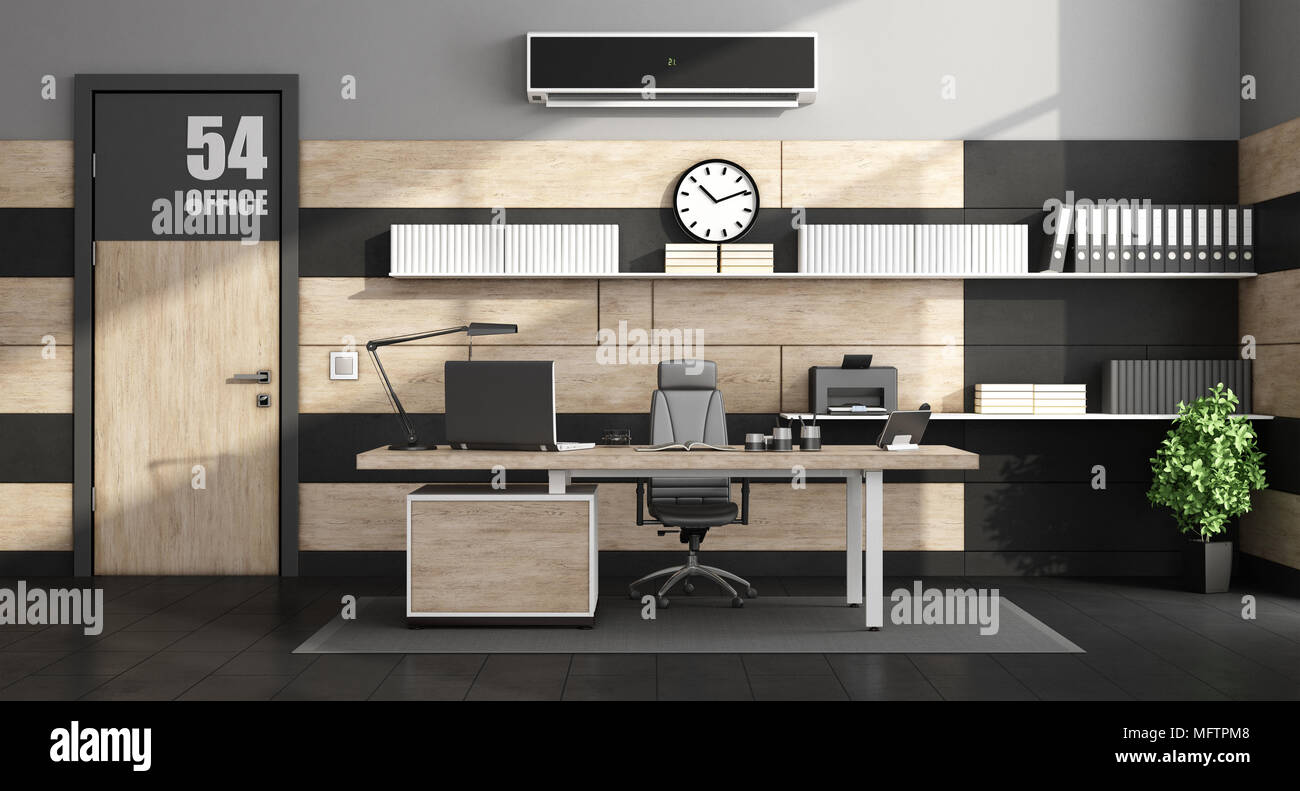 Büro Einrichtung mit minimalistischen Möbeln und geschlossene Tür - 3D-Rendering Stockfoto