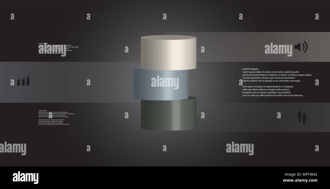 3D-Illustration Infografik Vorlage mit dem Motiv des Horizontal geschnitten Zylinder zu drei Teile, die verschoben sind. Einfache Zeichen und Text ist in Col Stock Vektor