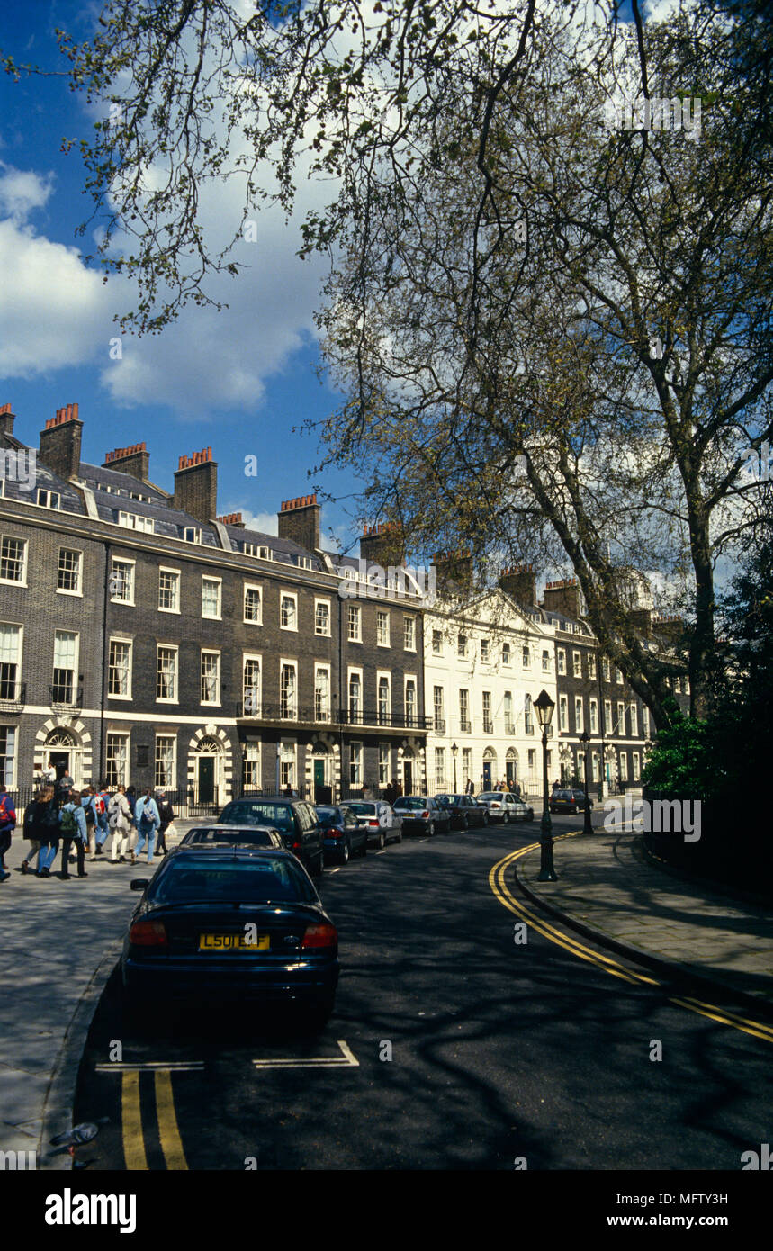 Georgianischen Gebäuden in Bedford Square, Bloomsbury, London, Exterieur, Häuser, Reihenhäuser, Periode, Architektur, Stadt, Stadt, Stockfoto