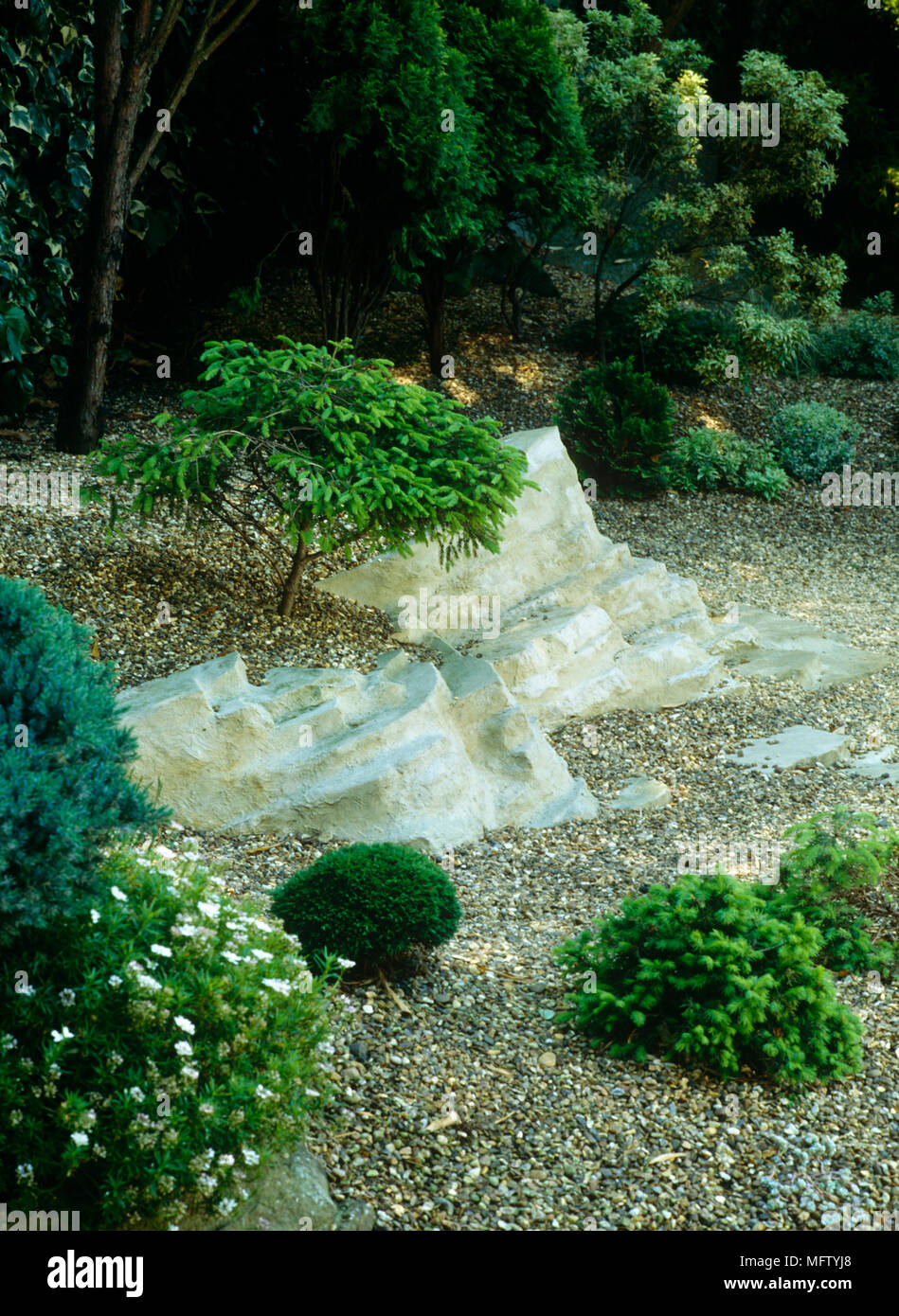 Chemische Garten Mit Kies Und Alpine Pflanzen Stockfoto Bild