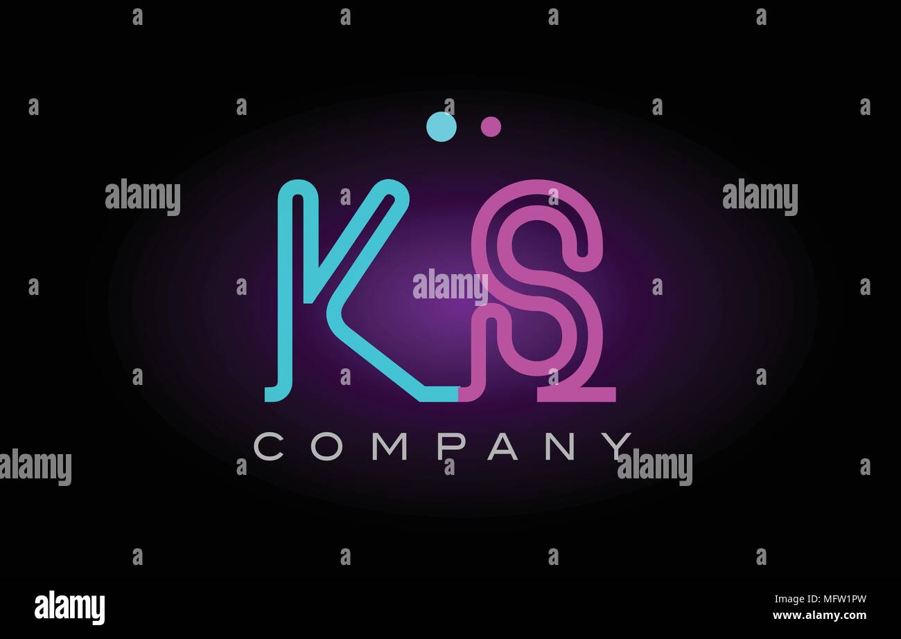 Alphabet ks k s schreiben Logo Design Kombination mit neon Lichteffekt in blau und rosa Farbe geeignet für ein Unternehmen oder ein Banner branding Zwecke Stock Vektor