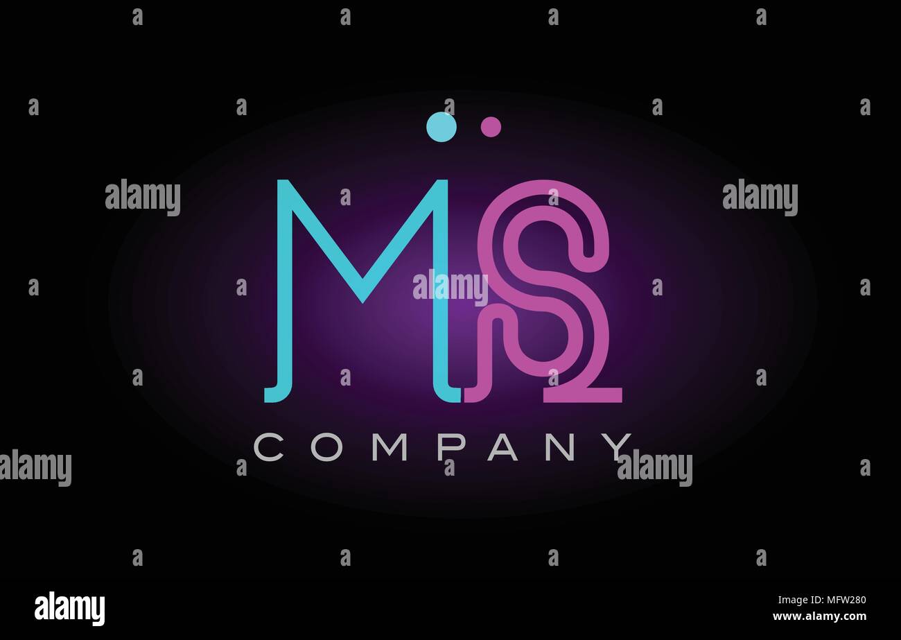 Alphabet ms m s schreiben Logo Design Kombination mit neon Lichteffekt in blau und rosa Farbe geeignet für ein Unternehmen oder ein Banner branding Zwecke Stock Vektor