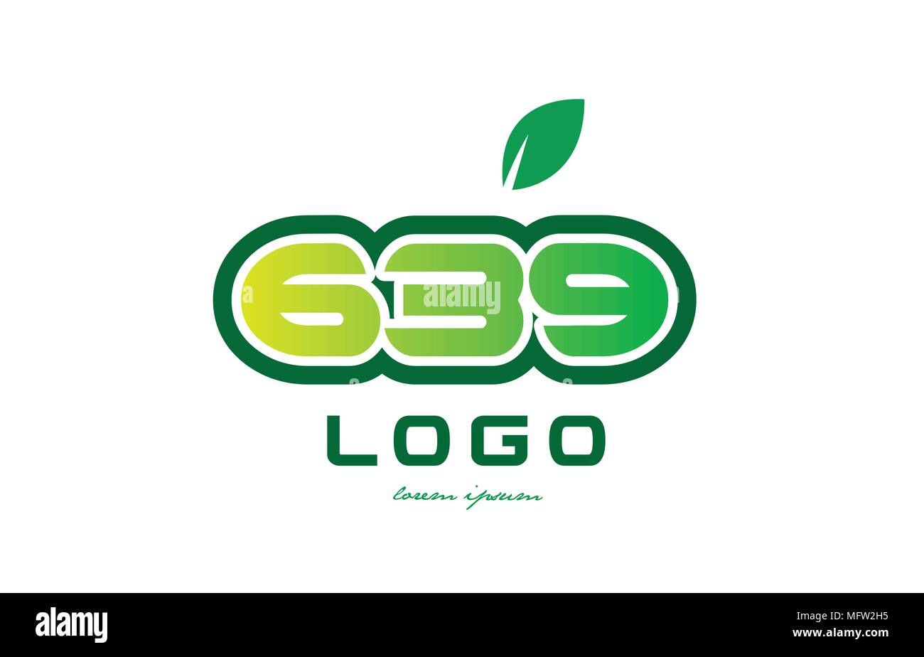 Design der Zahl Ziffer Nummer 639 mit grünen Blättern und Farbe geeignet für ein Geschäft oder Firma Stock Vektor