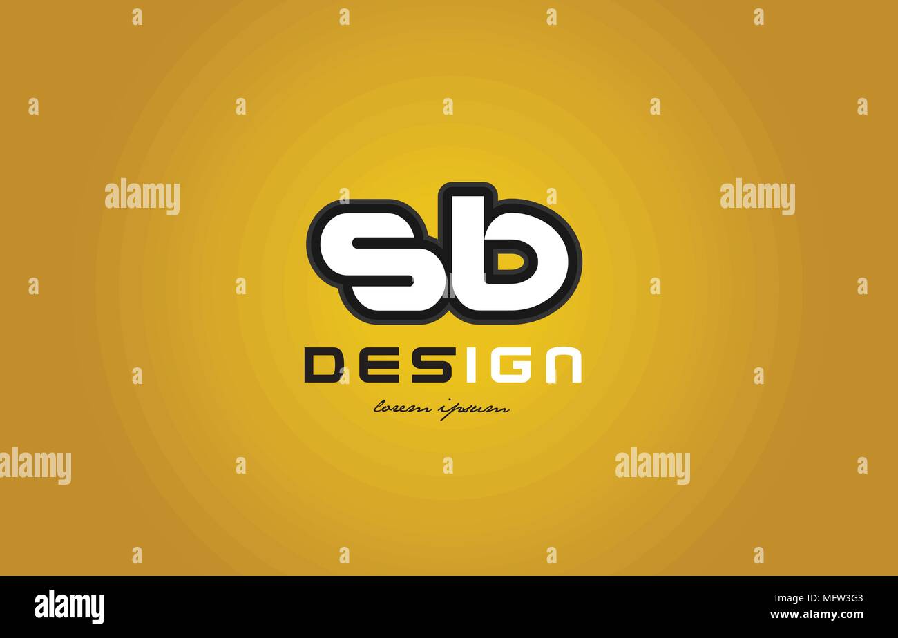Design der fetten Buchstaben Kombination sb s b mit weißer Farbe und schwarze Kontur auf gelben Hintergrund geeignet für ein Unternehmen oder ein Geschäft Stock Vektor