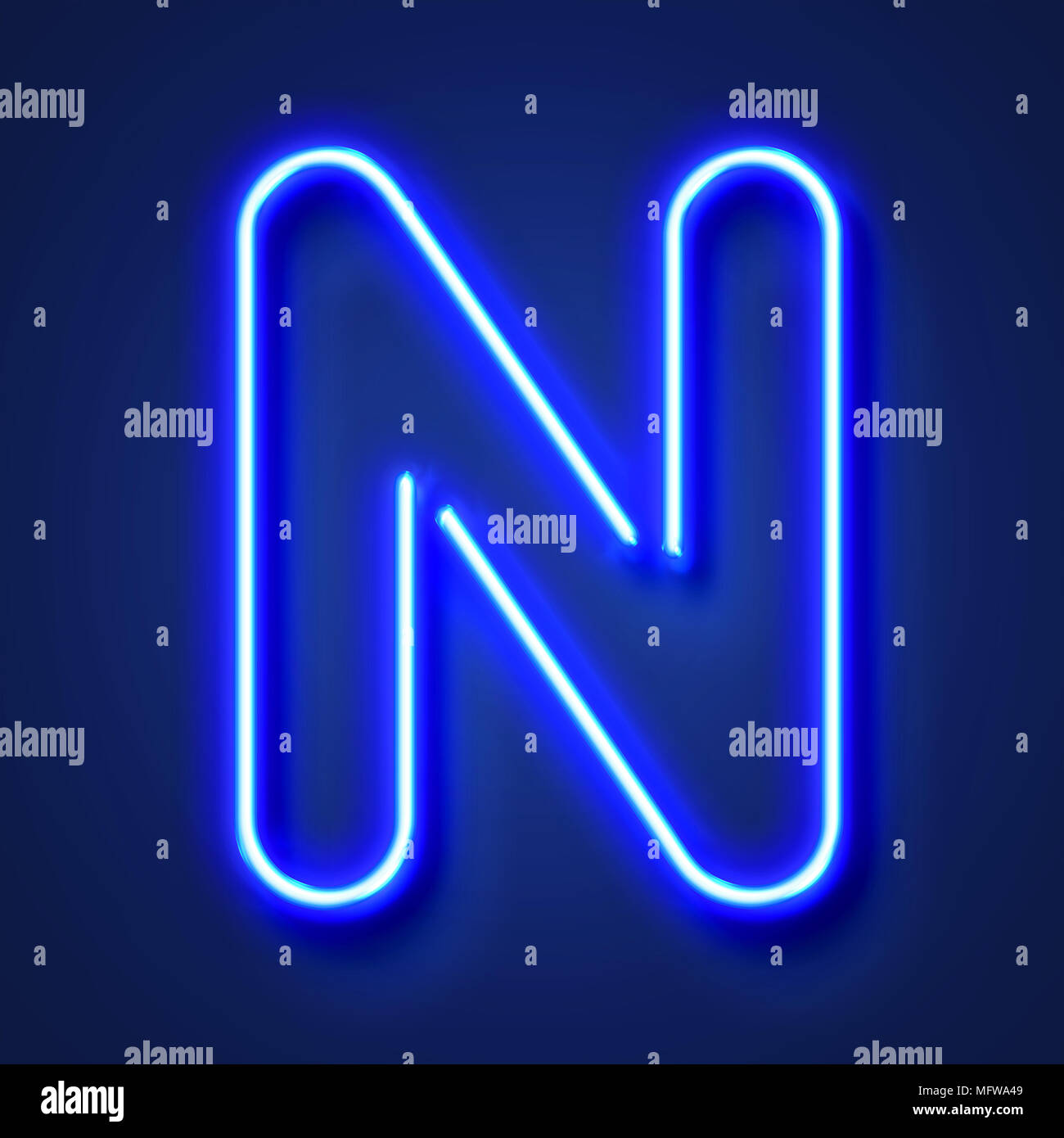 Buchstabe N Realistische Leuchtende Blaue Neon Brief Gegen Einen Blauen Hintergrund Stockfotografie Alamy