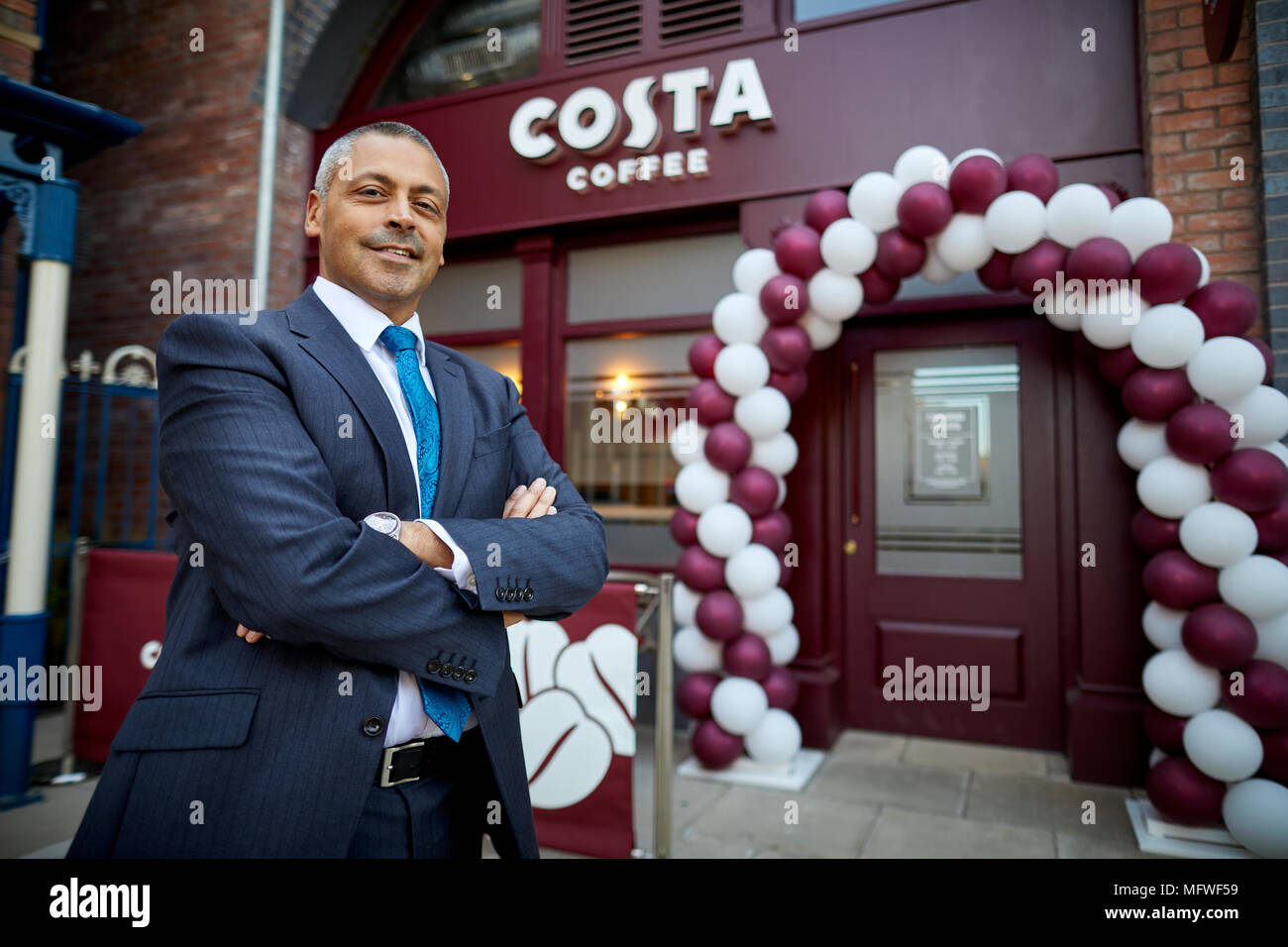 Costa Coffee offizielle Eröffnung des TV, ITV Granada Seife, Coronation Street. Bild Jason Cotta MD Großbritannien und Irland Stockfoto