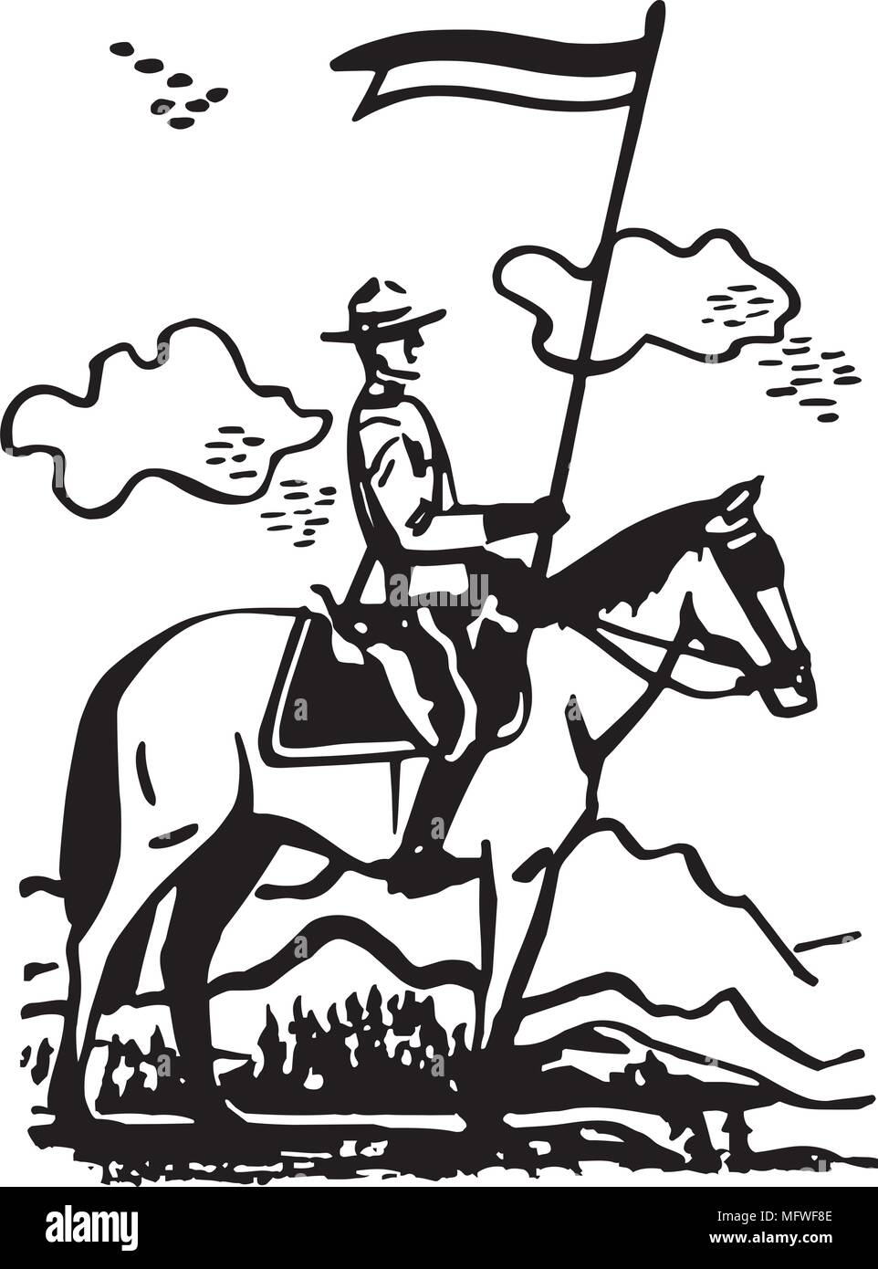 Mountie auf dem Pferderücken - Retro Clipart Illustration Stock Vektor