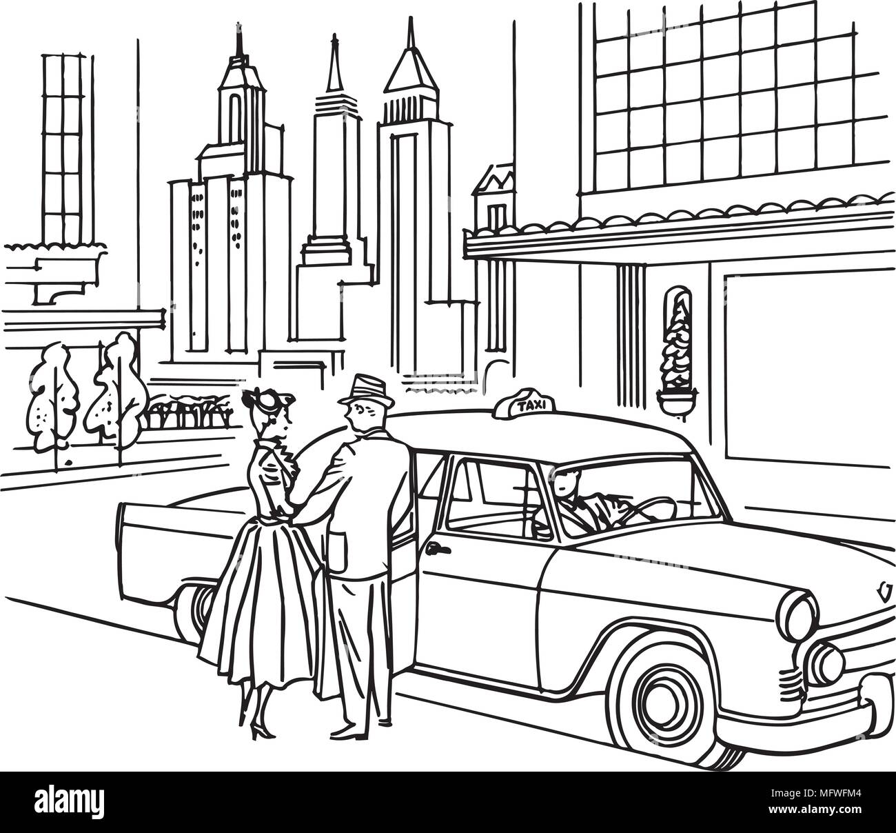 New York Taxi Service - Retro Clipart Illustration Stock Vektor