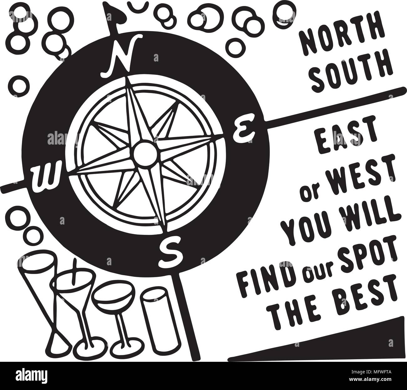 Norden Süden Osten oder Westen - Retro Ad Kunst Banner Stock Vektor
